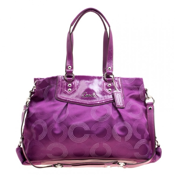 Coach Purple Fabric and Patent Leather Ashley Tote - Picture 3 of 12